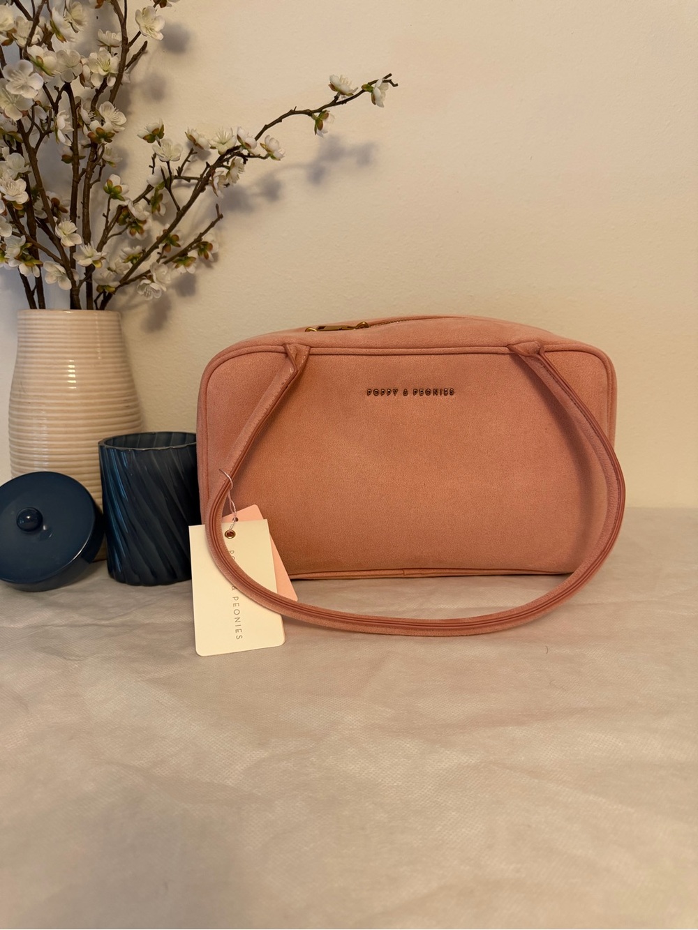 Poppy & Peonies Dusty pink seude Shoulder Bag